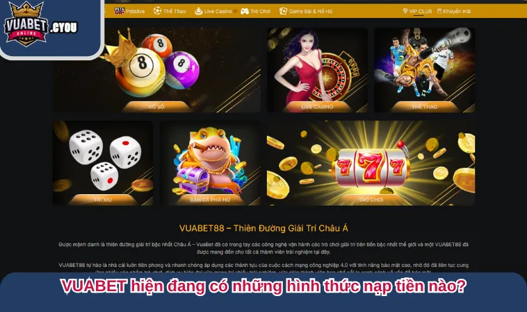 nap tien vuabet 3 VUABET hiện đang có những hình thức nạp tiền nào?